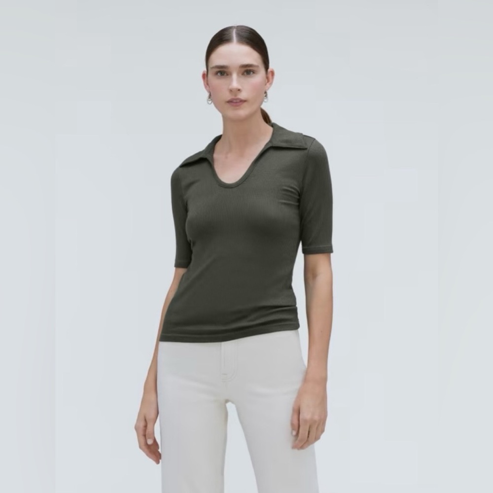 Everlane Super Soft Short Sleeve Polo in Green
